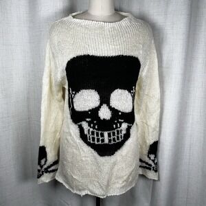 Vintage Y2K Tripp NYC Skull Sweater Pullover Goth Ivory Black Womens Plus 2X